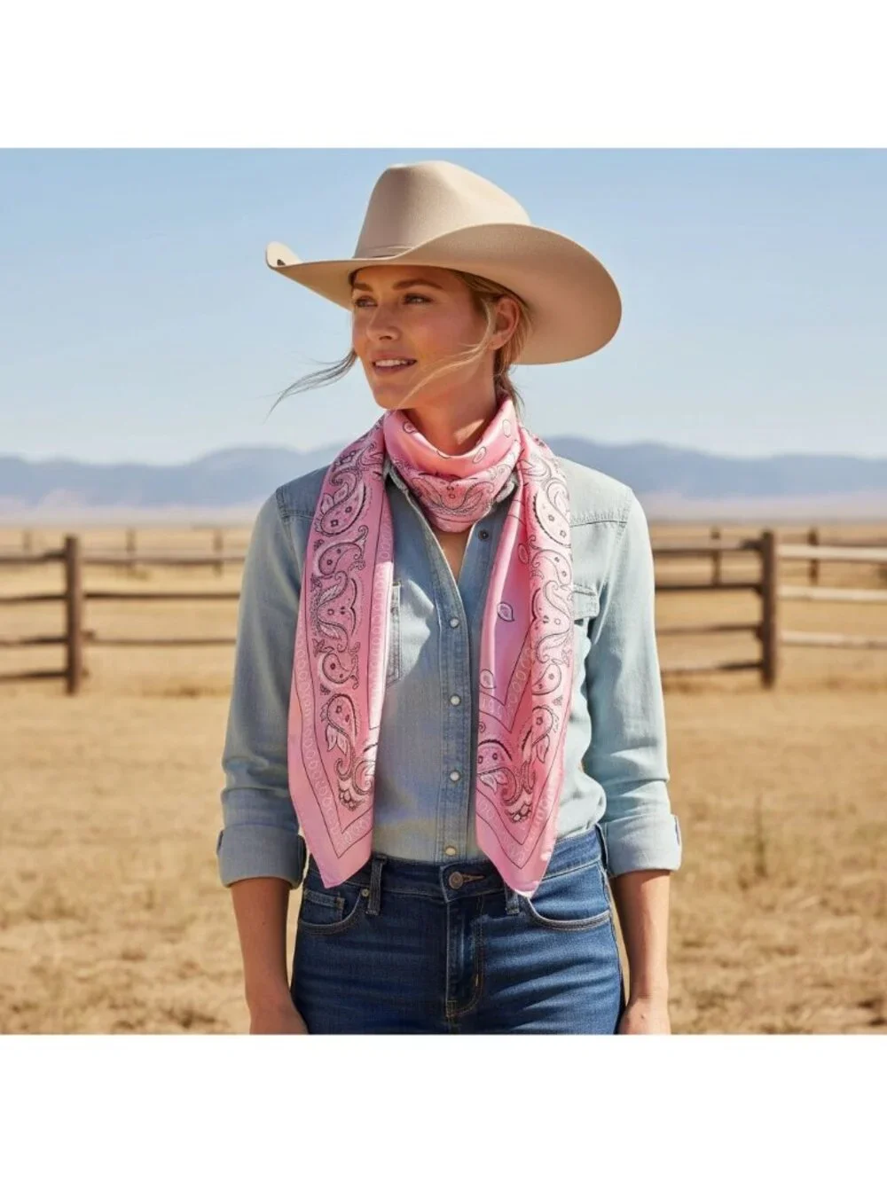 Pink White Black Paisley Wild Rag Scarf 35x35 Satin Western Cowgirl Cowboy
